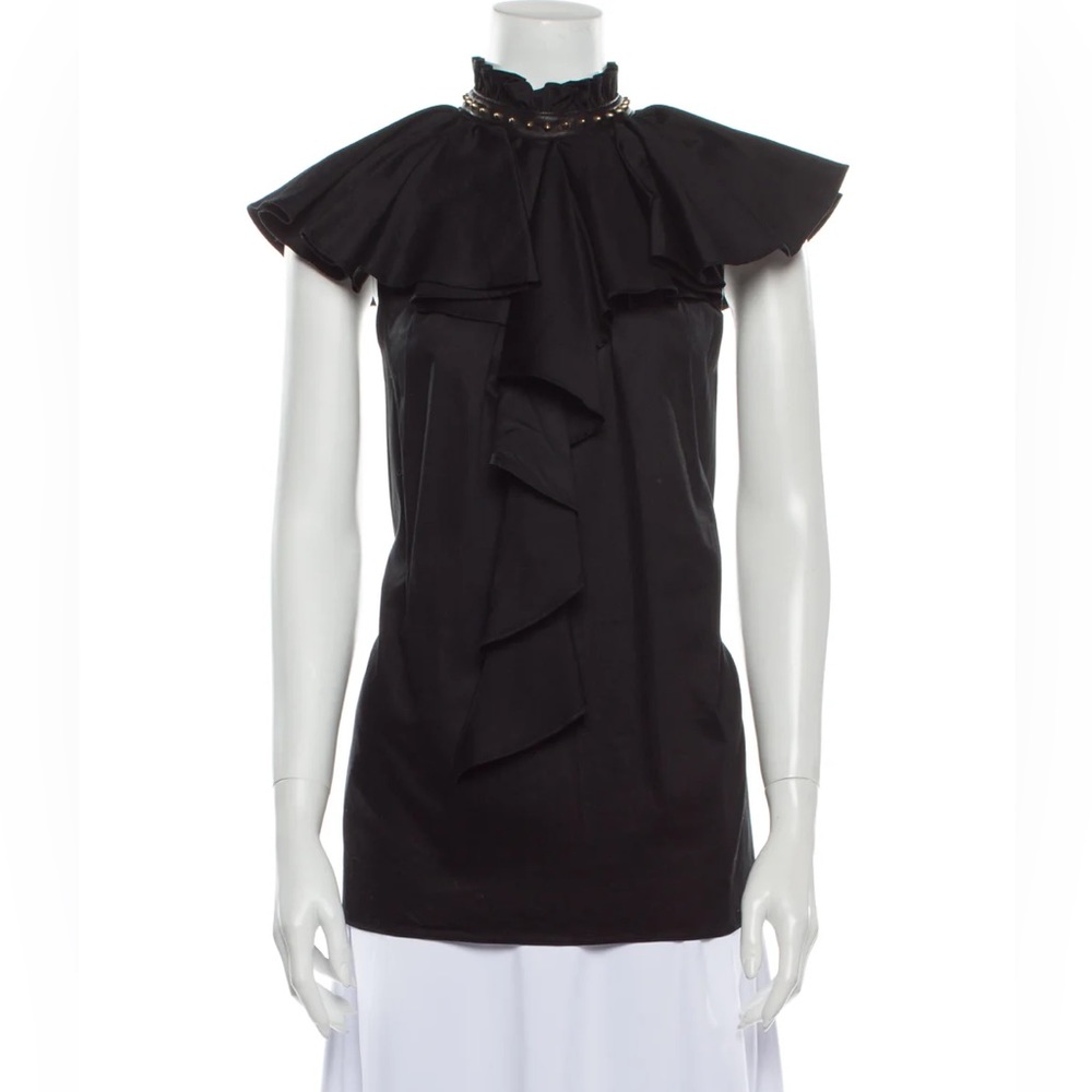 THOMAS WYLDE Mock Neck Short Sleeve Blouse Size: L